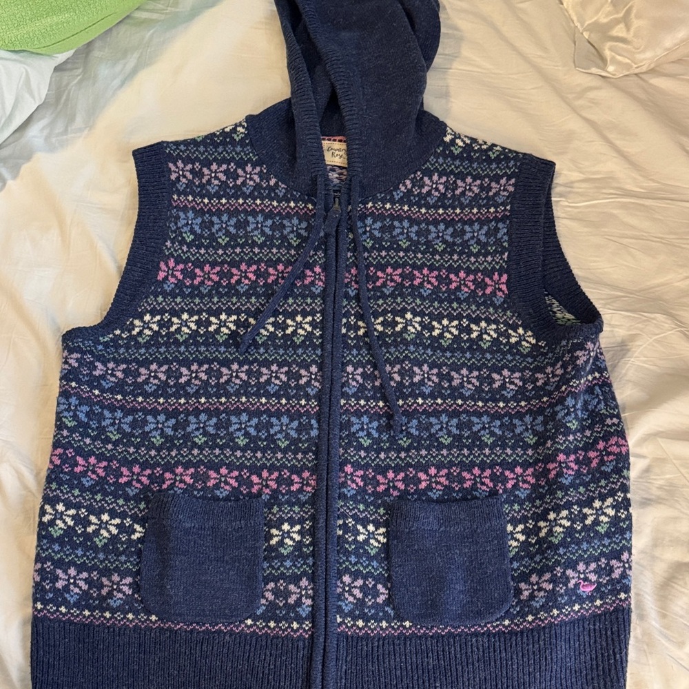 Women's Navy Blue Patterned Hooded wool Sweater Vest